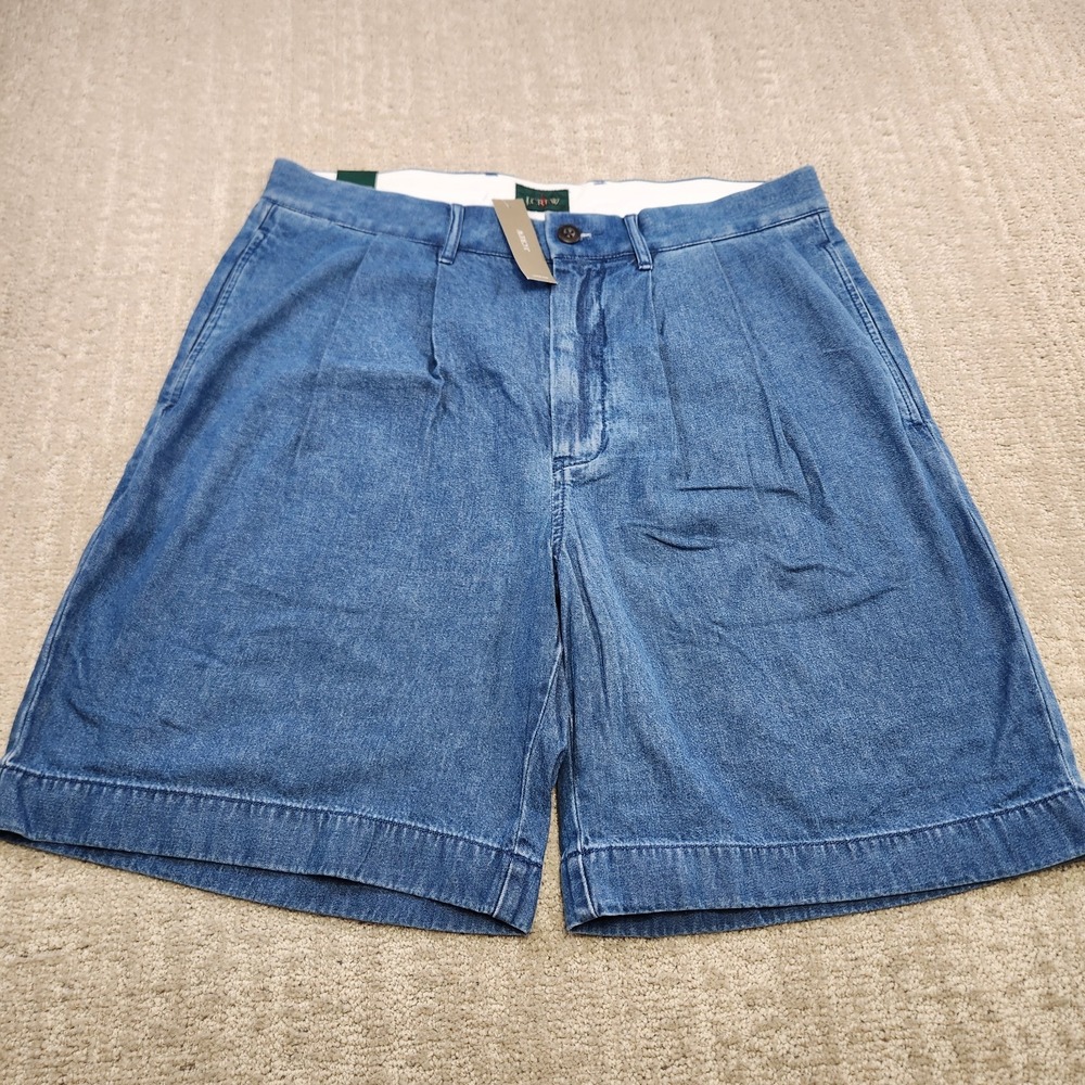J Crew Oarsman Shorts Men 32 Pleated High Rise Denim Bermuda Trouser 8" NEW
